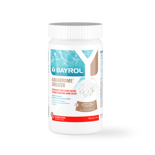 BAYROL Aquabrome® Oxidizer 1,25 kg – Dose vor weißem Hintergrund