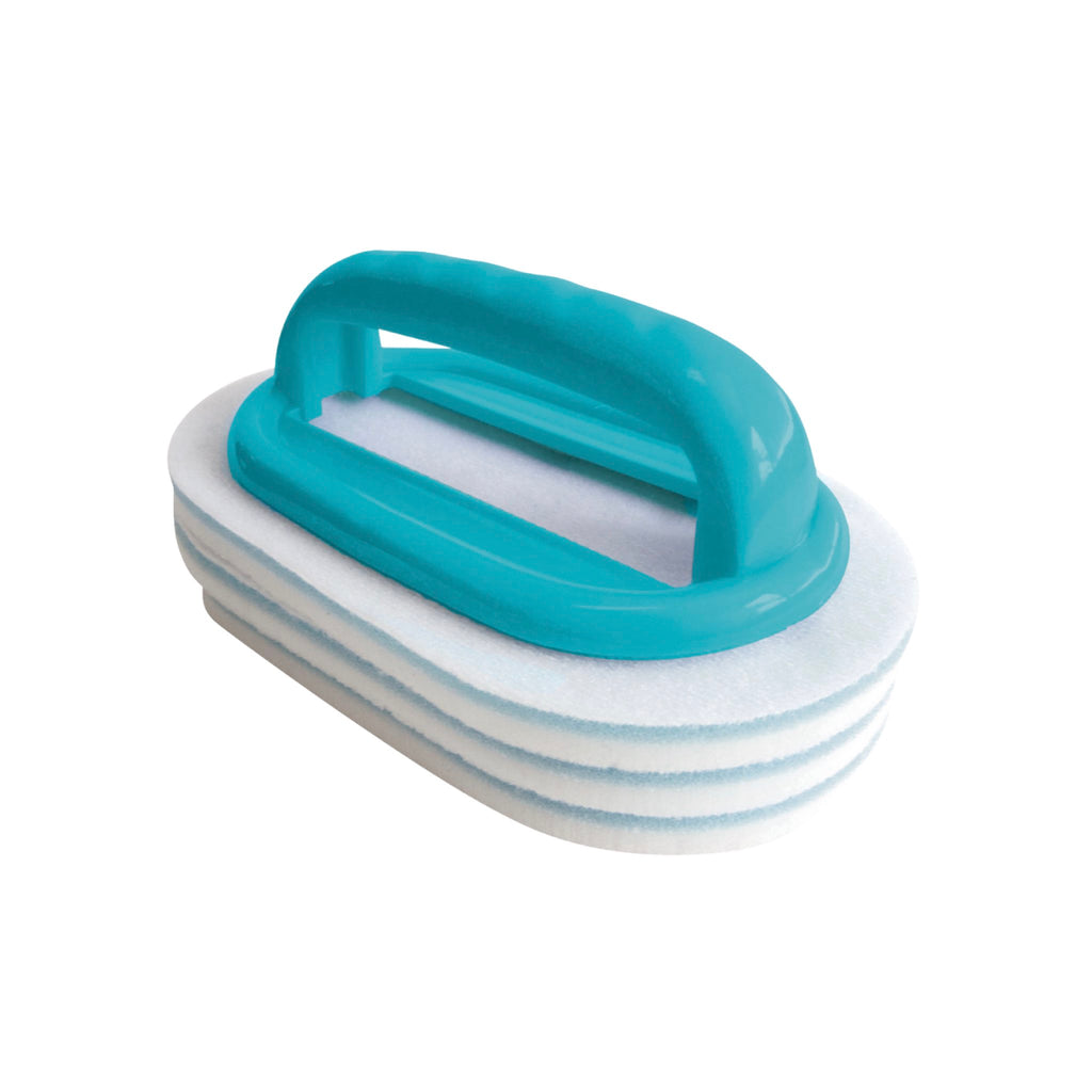 BAYROL Bürste für Wasserlinie – Handbürste mit Reinigungspad vor weißem Hintergrund