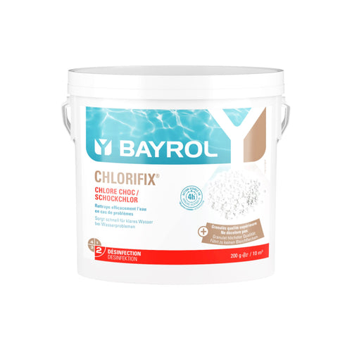 BAYROL Chlorifix 5 kg – Gebinde vor weißem Hintergrund