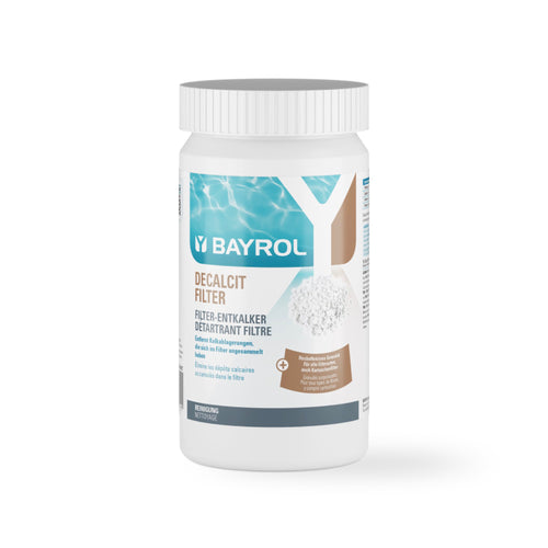 BAYROL Decalcit Filter 1 kg – Dose Filter-Entkalker vor weißem Hintergrund