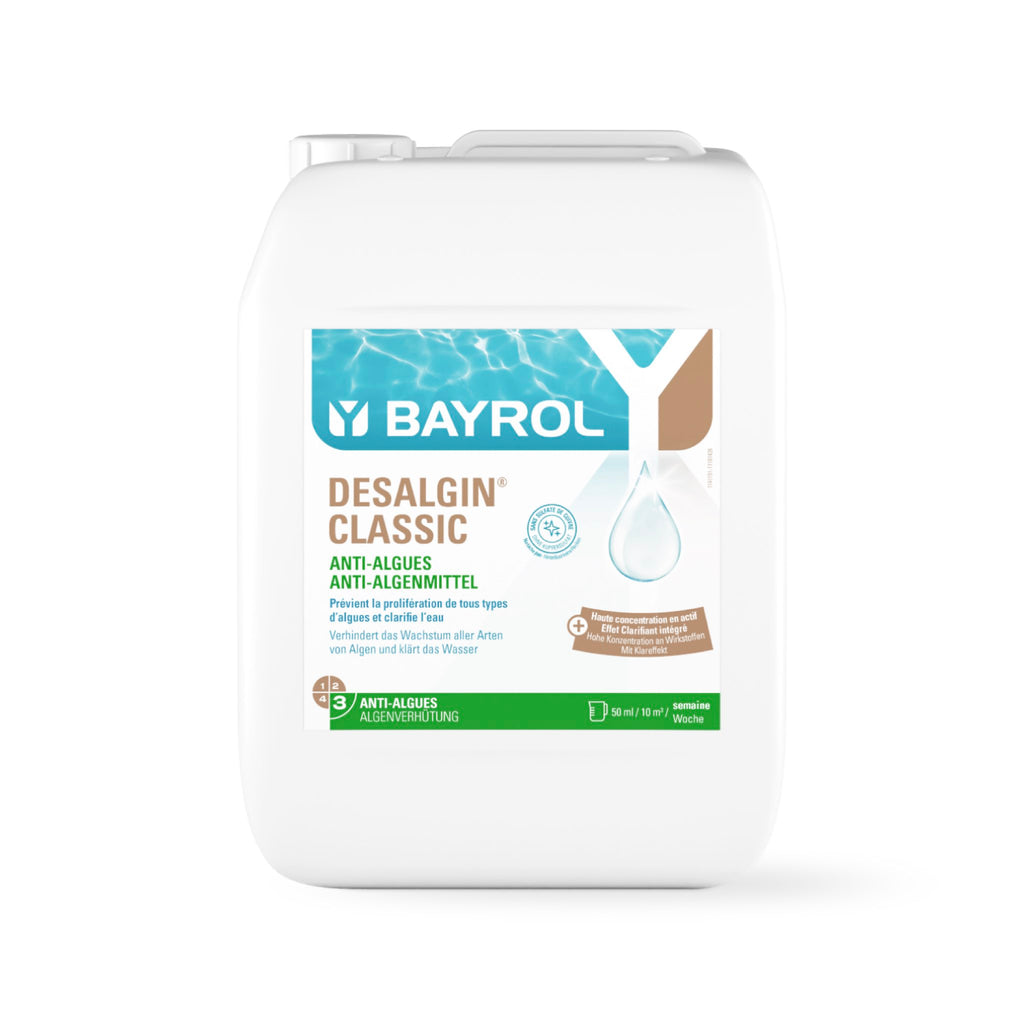 BAYROL Desalgin® Classic 10 L – Flasche vor neutralem Hintergrund
