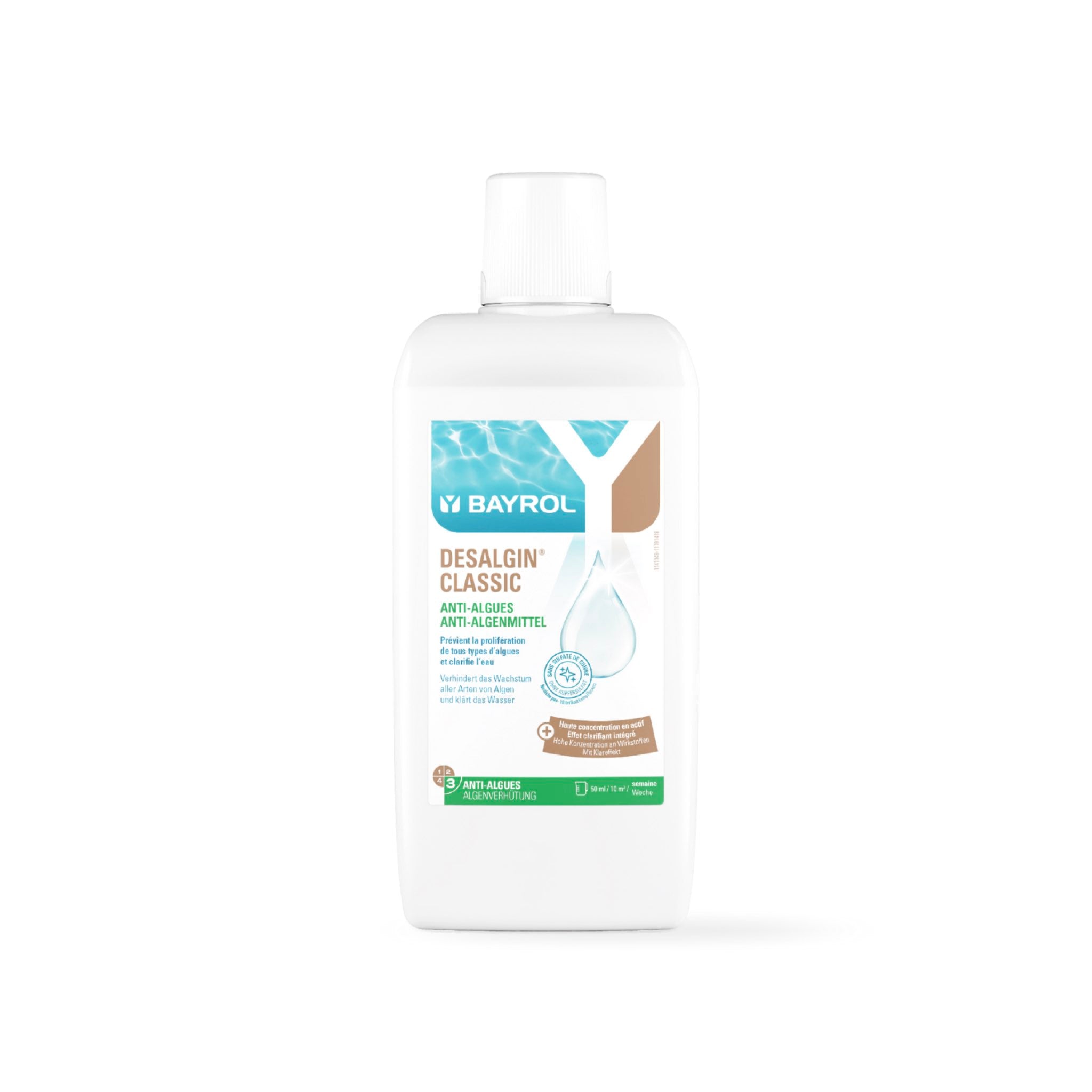 BAYROL Desalgin® Classic 1 L – Flasche vor neutralem Hintergrund