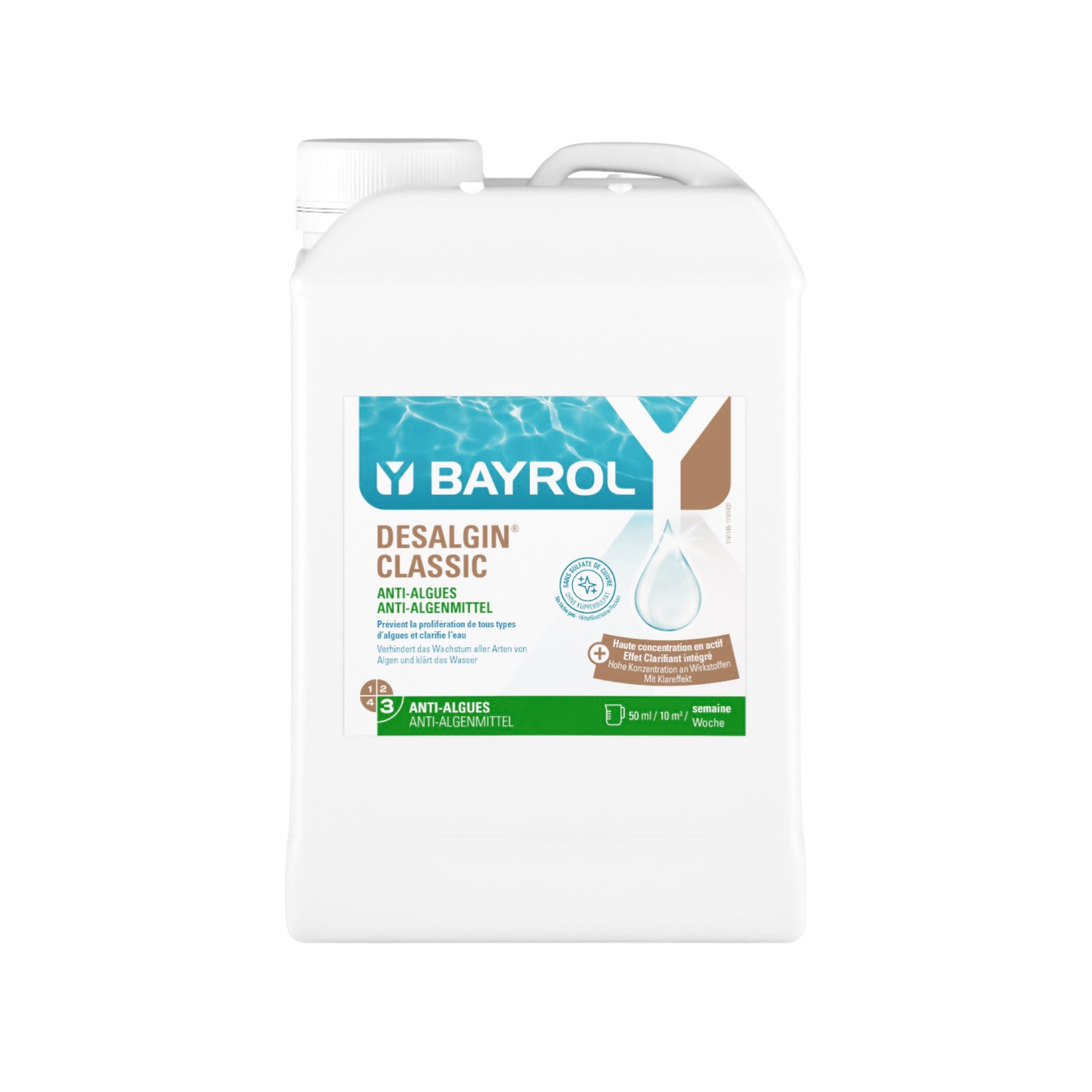 BAYROL Desalgin® Classic 3 L – Flasche vor neutralem Hintergrund