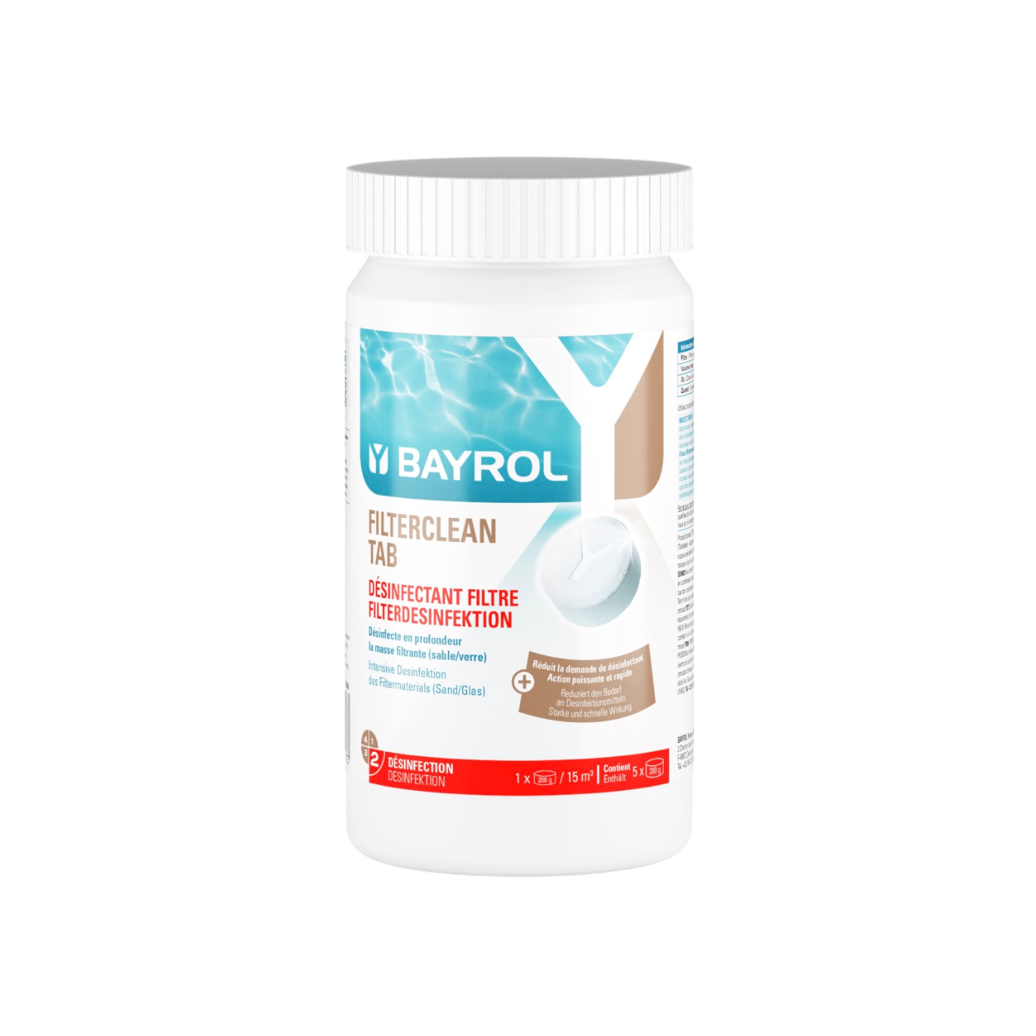 BAYROL Filterclean Tab 1 kg – Dose mit blauer Tablette vor weißem Hintergrund