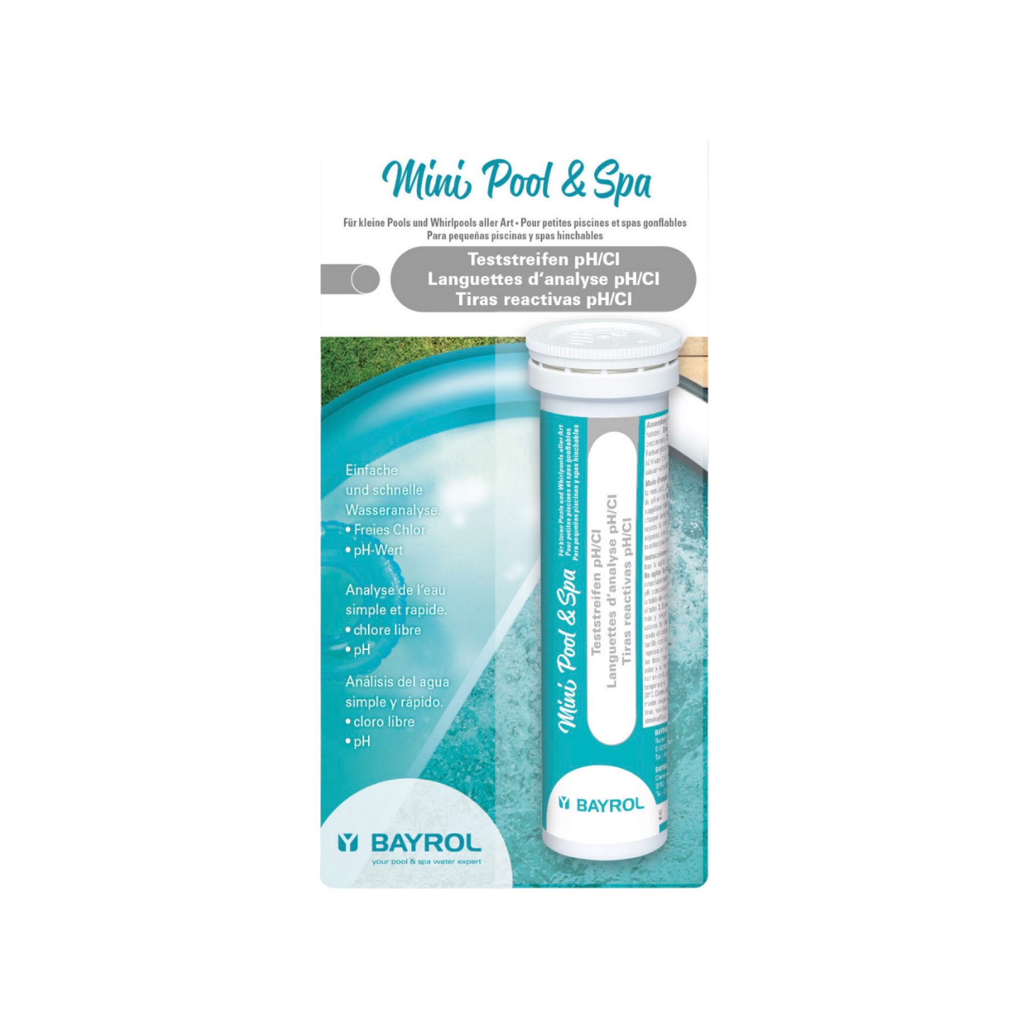 BAYROL Mini Pool&Spa Teststreifen pH/Cl – Dose mit 25 Teststreifen