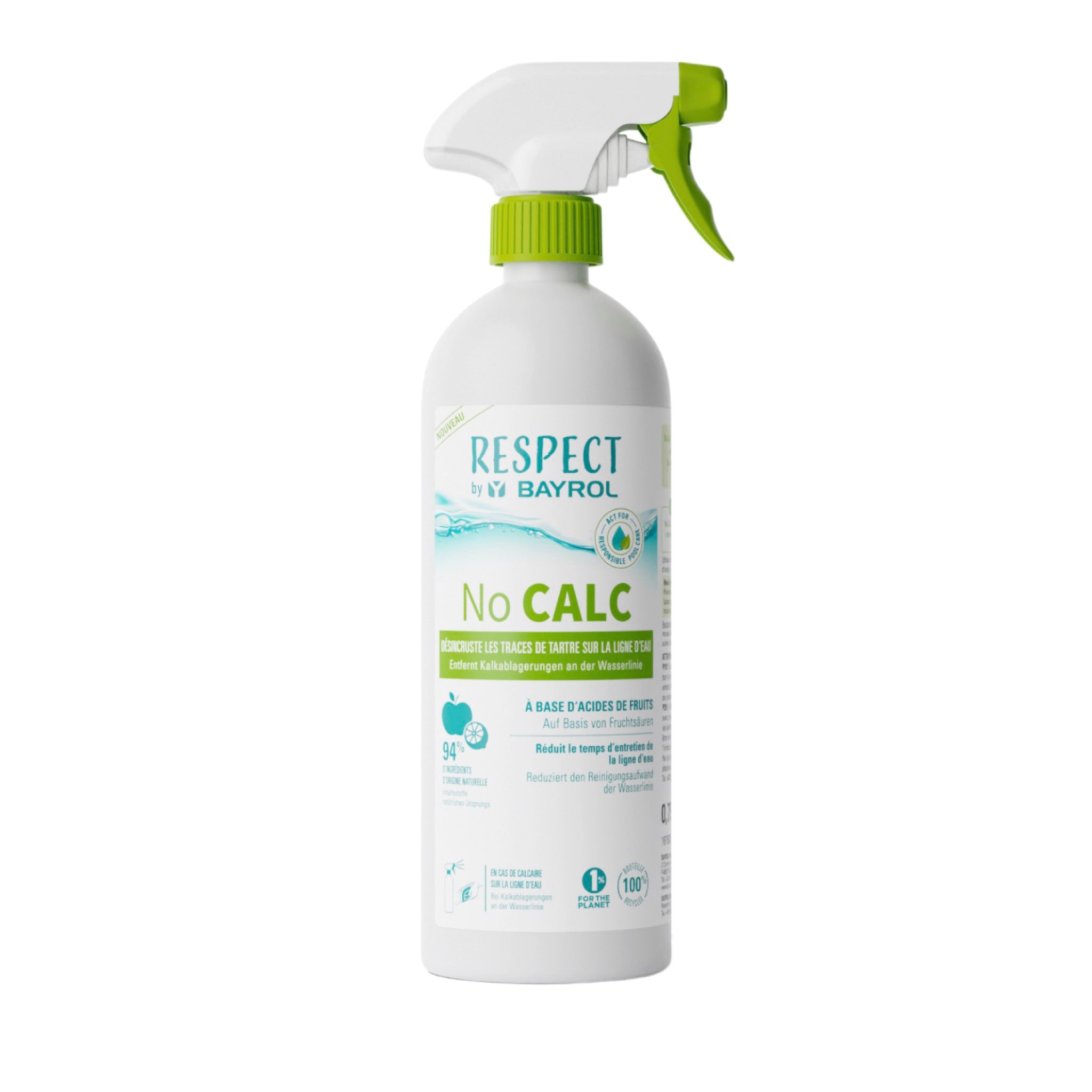 BAYROL No CALC Respect 0,75 L – Packshot der Sprühflasche vor weißem Hintergrund