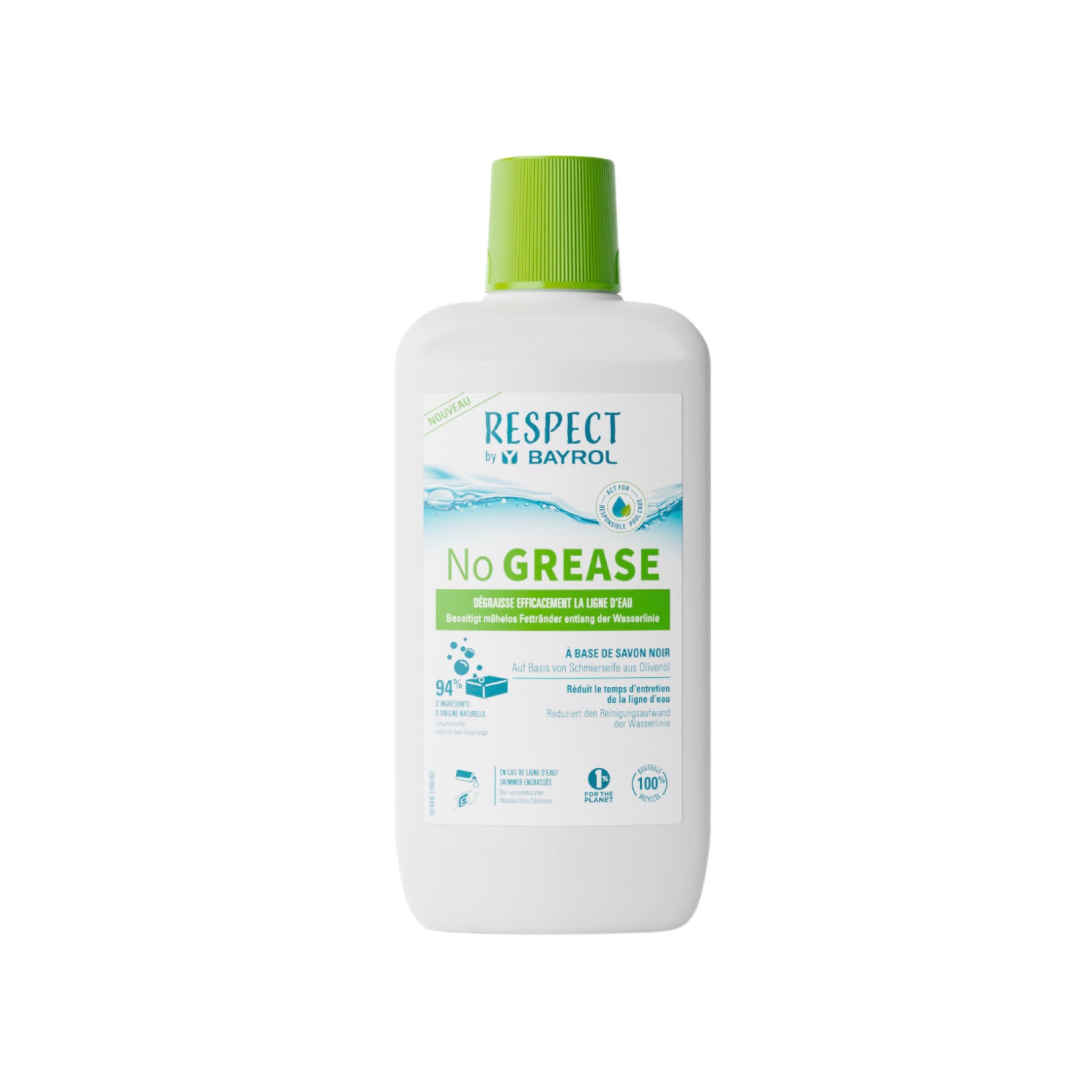 BAYROL No GREASE Respect 1 L – Packshot der Flasche vor weißem Hintergrund
