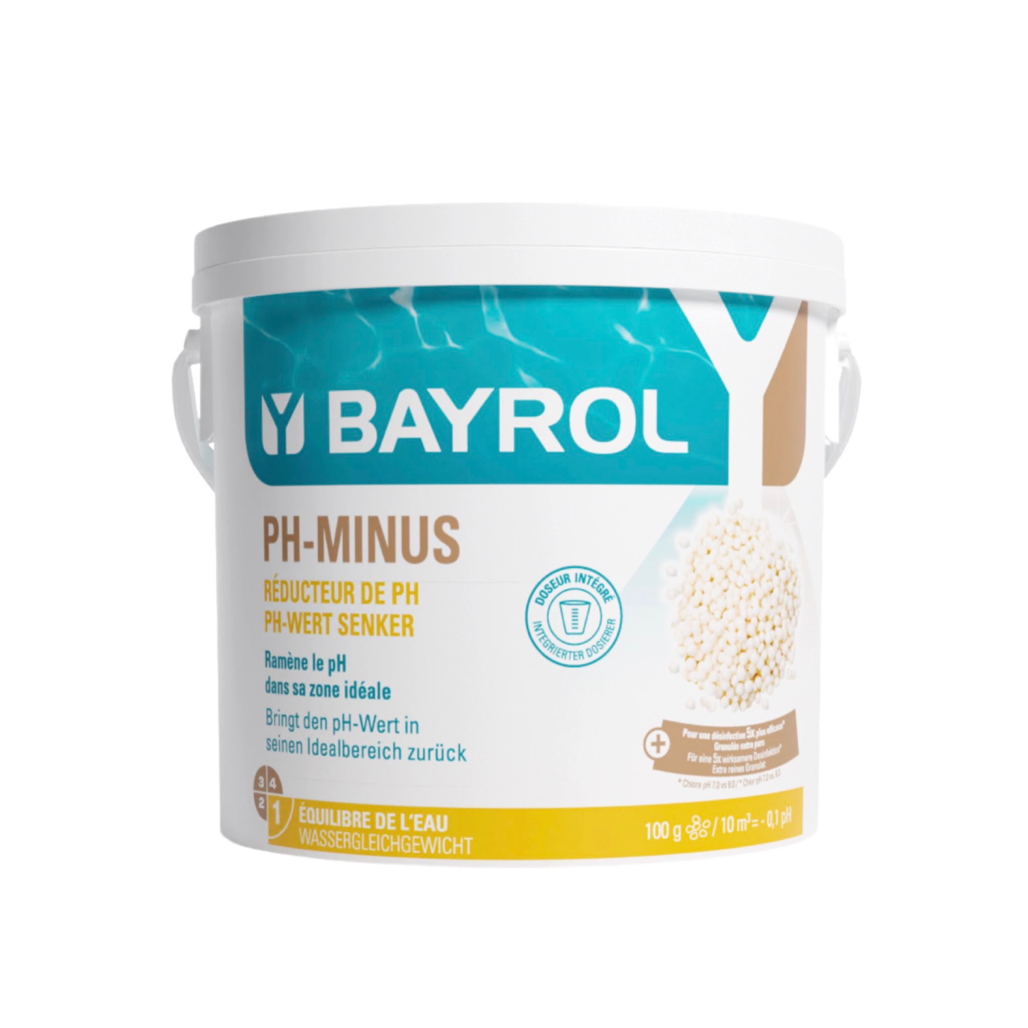 BAYROL pH-Minus 6 kg – Eimer vor neutralem Hintergrund