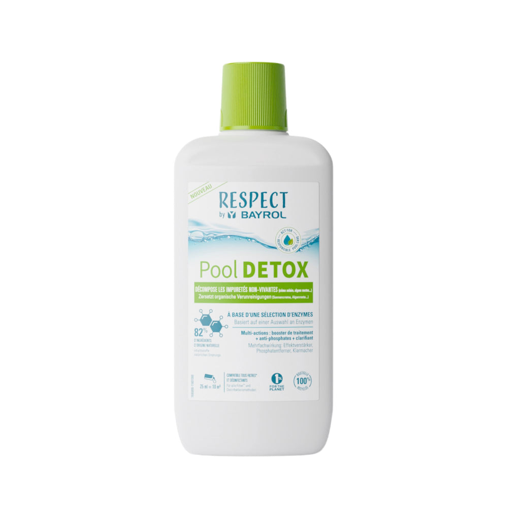 BAYROL Pool DETOX Respect 1 L – Packshot der Flasche vor weißem Hintergrund