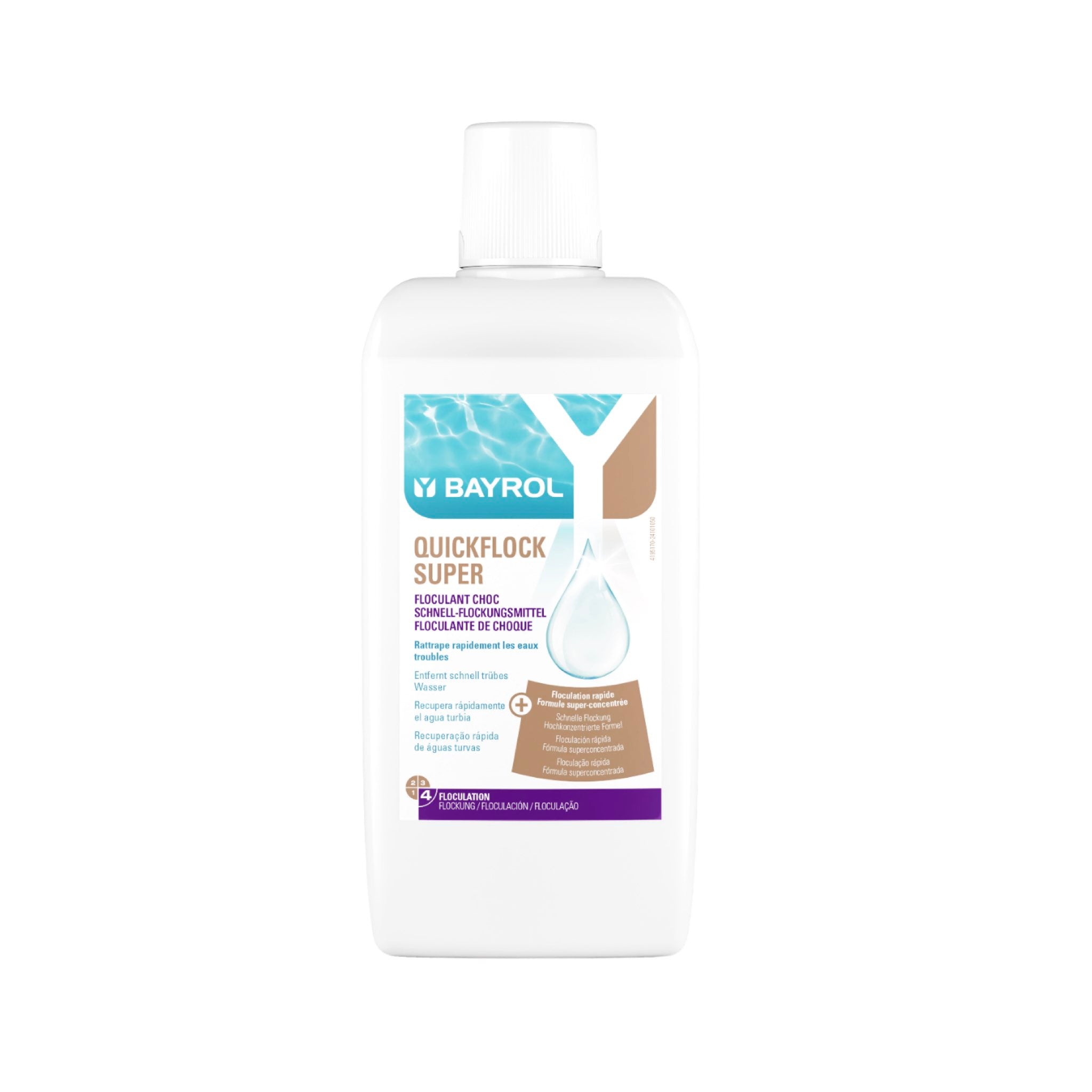 BAYROL Quickflock Super 1 L – Packshot der Flasche vor weißem Hintergrund