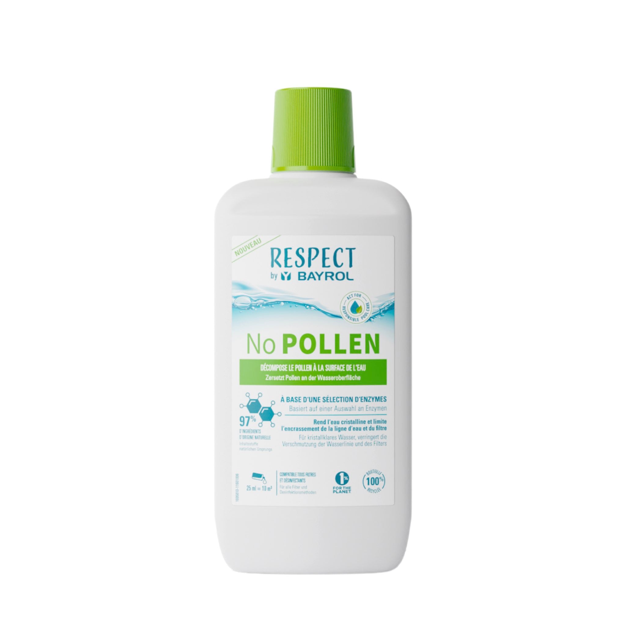 BAYROL Respect No POLLEN 1 L – Packshot der Flasche vor weißem Hintergrund