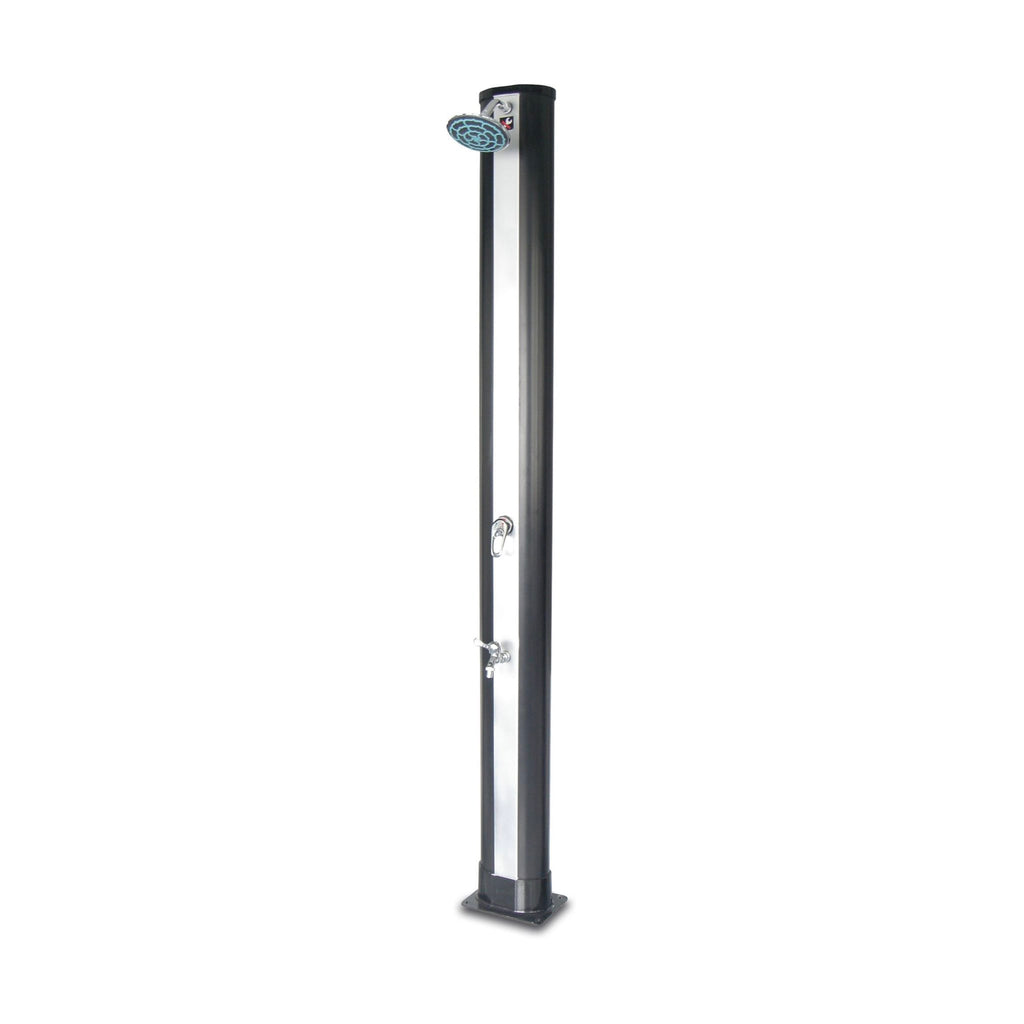 Solar-Dusche in Schwarz und Silber mit Fußdusche und 214 cm Höhe