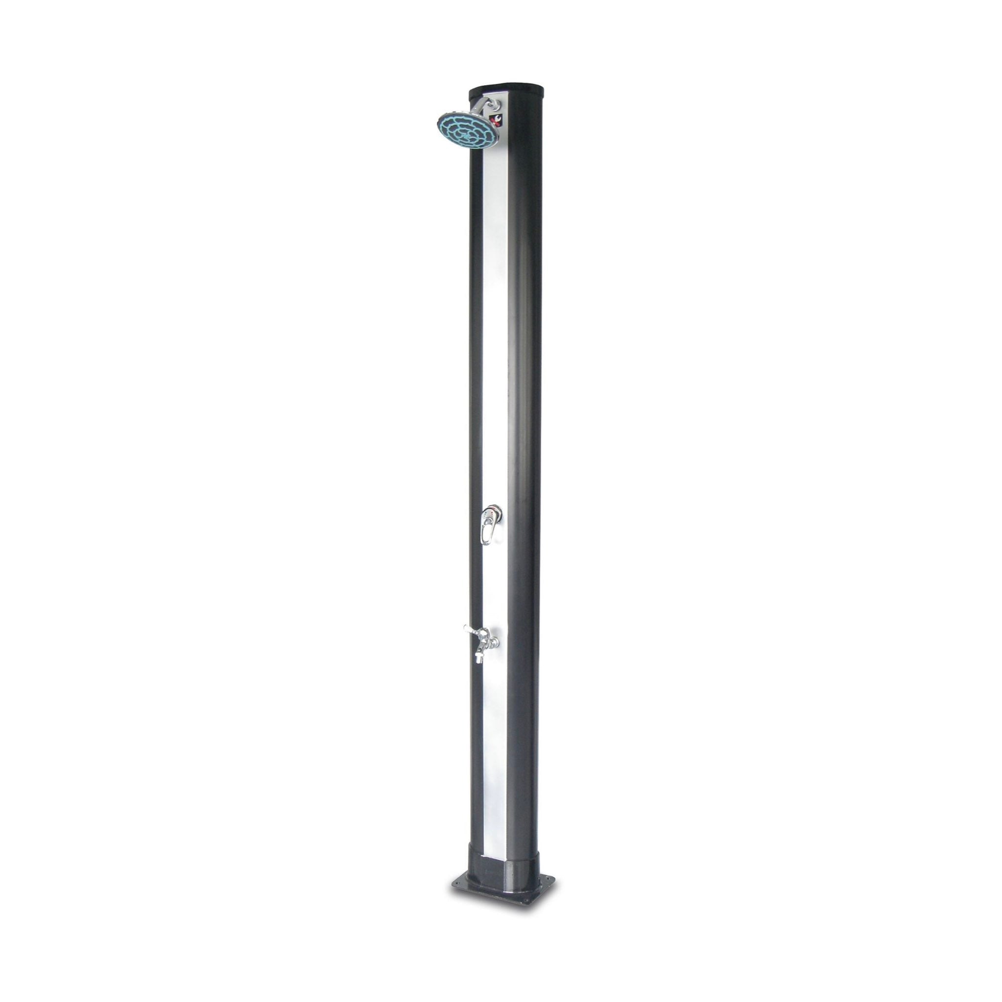 Solar-Dusche in Schwarz und Silber mit Fußdusche und 214 cm Höhe